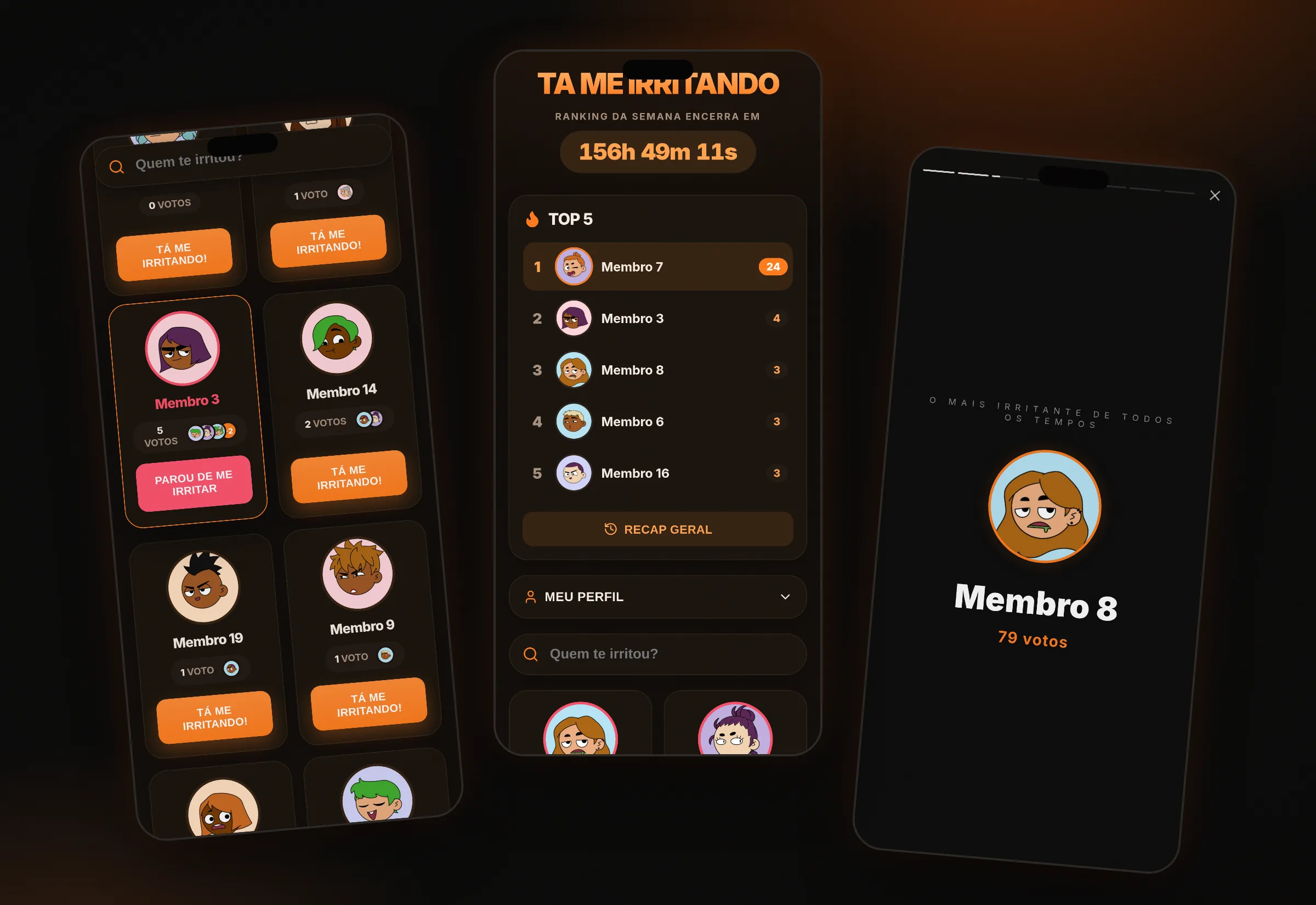 Telas do Ta Me Irritando: votação, ranking semanal e recap estilo stories